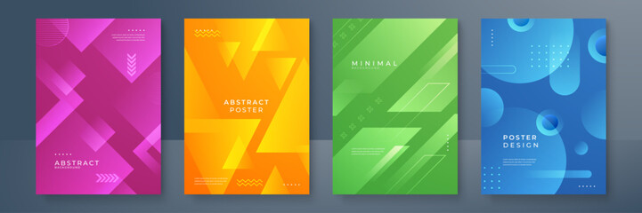 Set of bright vector colorful gradient geometric background for poster or brochure cover design