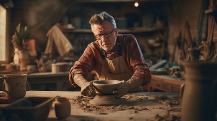 A man creating a ceramic bowl on a potter's wheel