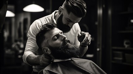 Fototapeta na wymiar A man getting a haircut at a barber shop
