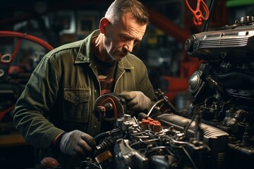 A mechanic working on a car engine in a garage