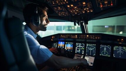A man in the cockpit of an airplane