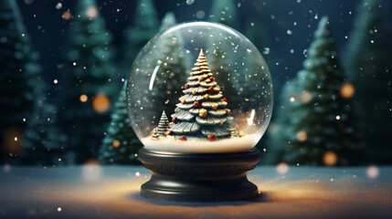 Fototapeta na wymiar Shiny Christmas Tree In Snow Globe