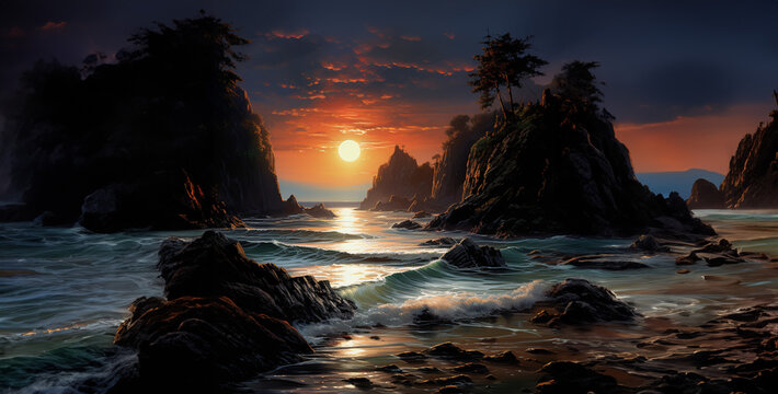 nightfall scenery seashore hd wallpaper