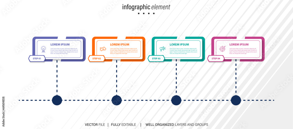 Wall mural stage infographics template diagram with rectangle horizontal shape right direction and 4 point step