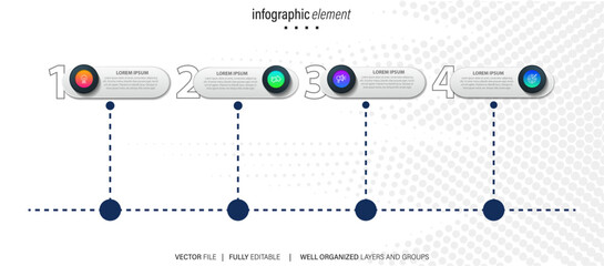 Stage infographics template diagram with rectangle horizontal shape right direction and 4 point step creative design for slide presentation
