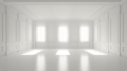 Interior of empty white classic room in the morning.