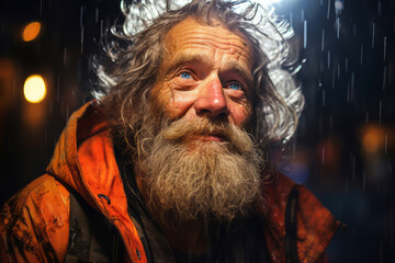 A portrait of a clochard who has overcome challenges and rebuilt their life, celebrating resilience and personal growth. Generative Ai