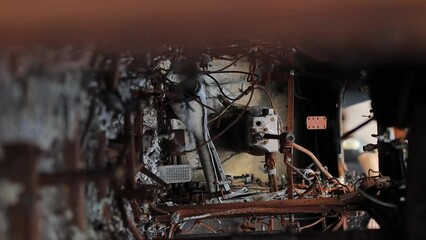 Details of the destroyed Russian infantry fighting vehicle (BMP). after the combat strike of the Ukrainian armed forces. destroyed the Russian BMP. burnt Russian landing vehicle in the war in Ukraine
