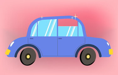 Cartoon retro Blue car isolated. cute toy car. Transport vehicle, Vector illustration.