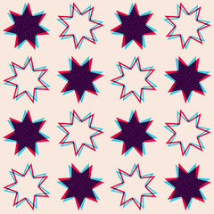 Obraz premium Stars seamless pattern with risograph style, overlapping colors.
