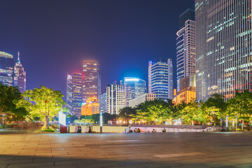 Fototapeta premium The skyline of urban architecture and the night view of the ancient canal in Guangzhou, China