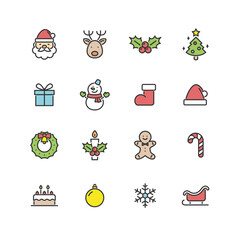 クリスマスのカラーアイコンセット