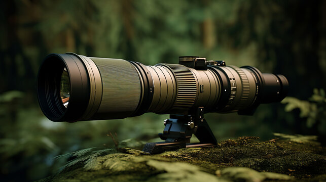 Fototapeta Generative telephoto camera lens in nature