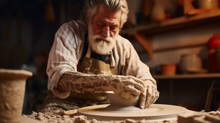 A man sculpting a vase out of clay