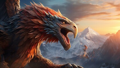 A majestic bird with a stunning mountain backdrop