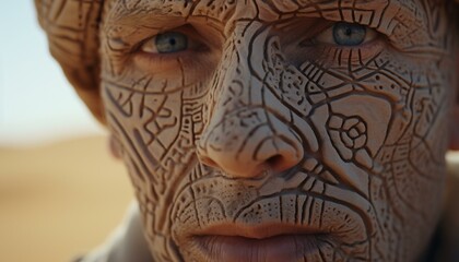 A man's face covered in clay, showcasing the art of sculpting