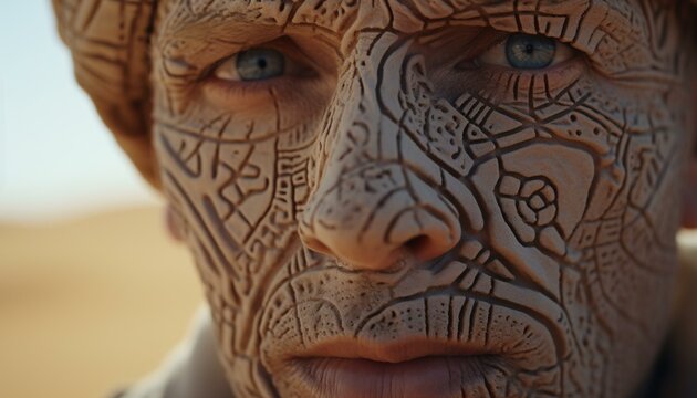 A man's face covered in clay, showcasing the art of sculpting