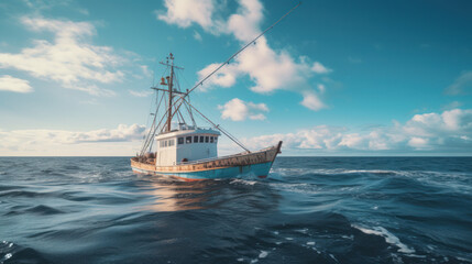 Obraz premium the modern fishing boat on the ocean