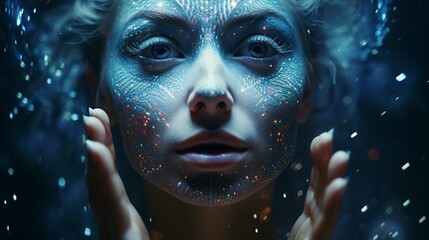 A woman's face covered in sparkling glitter