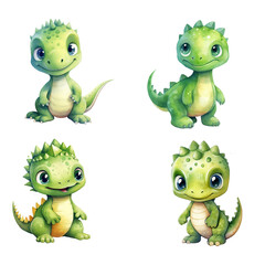cute dino set of cartoon monsters, watercolor monsters