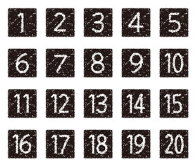 手描きのクレヨン素材　20までの数字アイコンセット