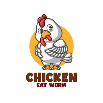 Chicken Eat Worm Cartoon Mascot Logo