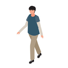 アイソメトリック_私服で歩いている男子小学生