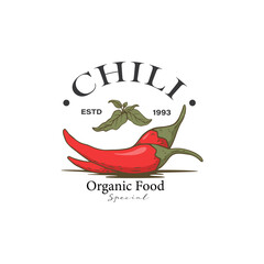 Red Pepper chili icon logo vintage retro hand drawn vector illustration - obrazy, fototapety, plakaty