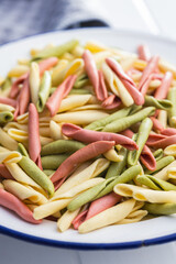 Fusilli pugliesi. Italian twisted pasta on plate.