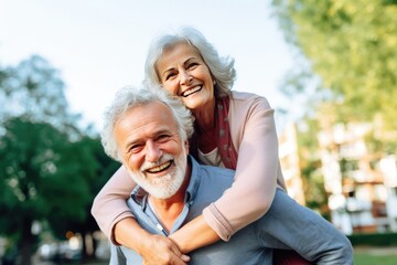 This image captures the joyous retirement lifestyle of a senior couple as they laugh, love, and enjoy an active and vibrant life together in nature.

 Generative AI