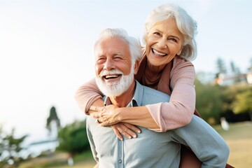 This image captures the joyous retirement lifestyle of a senior couple as they laugh, love, and enjoy an active and vibrant life together in nature.

 Generative AI