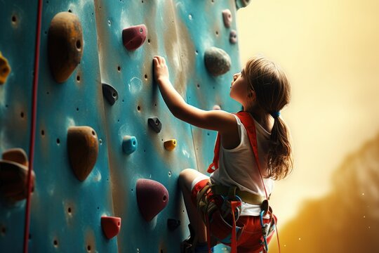 This image shows a girl climbing a rock wall.

 Generative AI