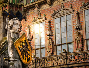 The medieval Knight Roland sculpture positioned gracefully in front of the illustrious Bremen Town...