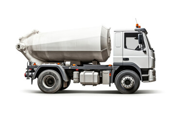 Concrete mixer truck isolated on white background. Side view
