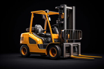 Yellow forklift truck on black background