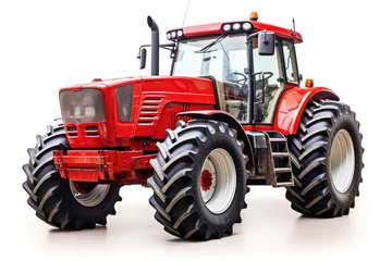 Poster Red farm tractor isolated on white © Michael