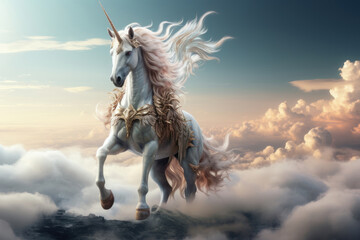 Obraz na płótnie Canvas fabulous unicorn in the clouds in the sky