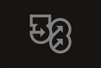 Number 38 Logo, Monogram number 38 with Arrow combination, usable for business and anniversary logos, flat design logo template, vector illustration