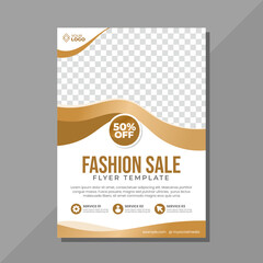 Fashion sale flyer template with golden wave
