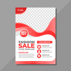 Fashion sale flyer template with red wave