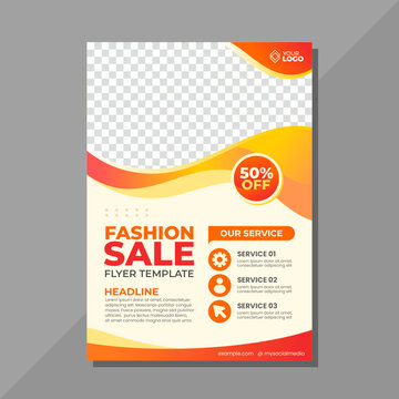 Fashion sale flyer template with orange wave