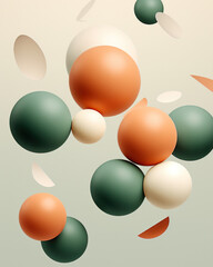 Shiny balls with different size on simple gradient background. Glossy bubbles in empty space. Abstract ultra wide composition with chaotic floating spheres. 3d rendering 