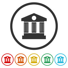 Bank building icon. Set icons in color circle buttons