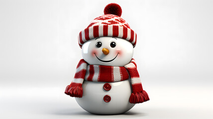 3d render of cute snowman in winter forest with snowflakes