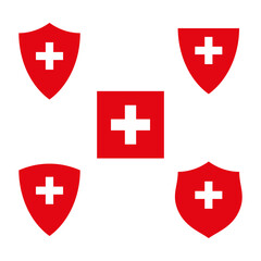 Swiss flag and crest. Vector illustration. EPS 10.