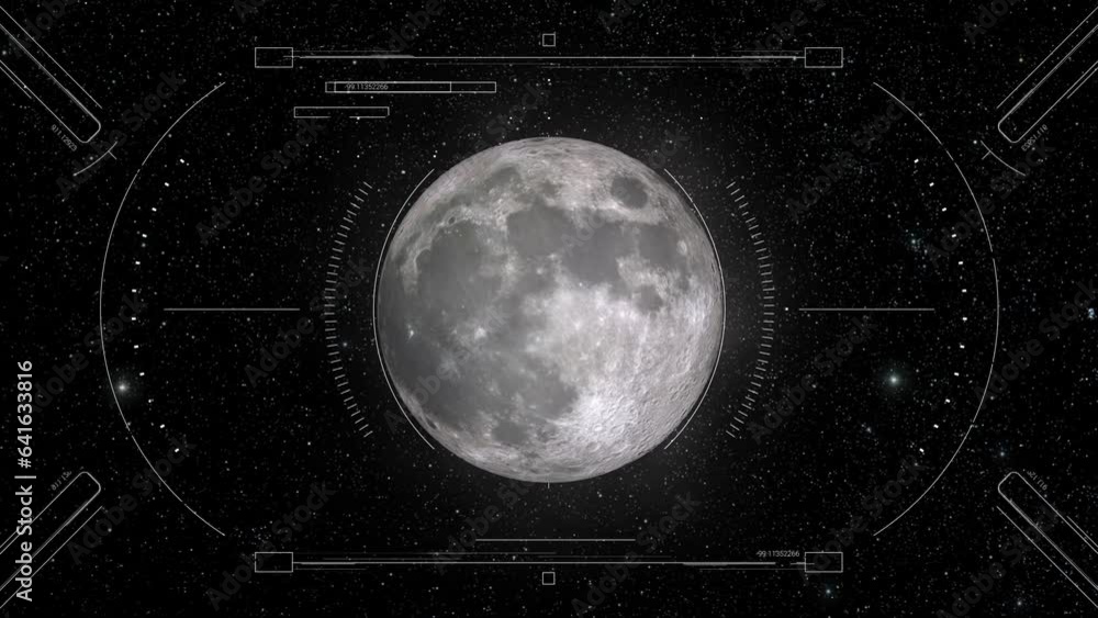 Poster futuristic hud display analyzing full moon data. motion graphic for cyber and sci-fi technology conc