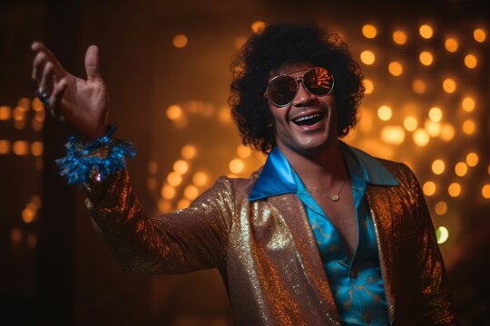 Man retro disco costume. Generate Ai