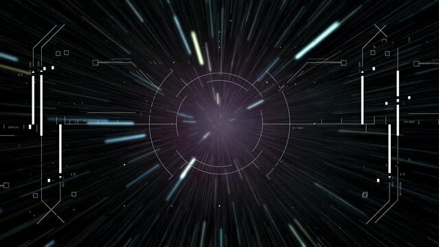 Hud display on Hyperspace scanning and analyzing data with a circular target. Motion graphic for cyber and sci-fi technology concept