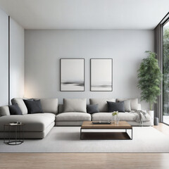 interior of modern minimal luxury living room apartment, generative AI