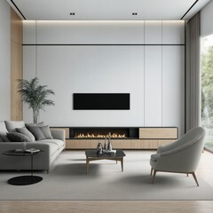 interior of modern minimal luxury living room apartment, generative AI